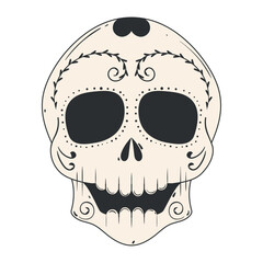 Sugar skull with intricate designs in black and white, Vector
