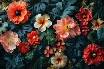 Exotic Blooms: Bold Floral Pattern on Dark Background