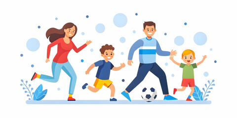 Candid Shot of a Happy Family Playing Soccer Together in Their Backyard - Capturing Family Fitness, Outdoor Activities, and Bonding Moments for Sports Gear and Wellness Programs