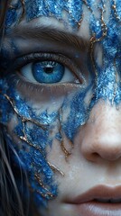 Intense Blue Eye Makeup with Gold Glitter