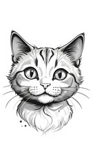Charming Ink Stamp of a Kawaii Cat with Whiskers and a Playful Pose for Phone Wallpaper.