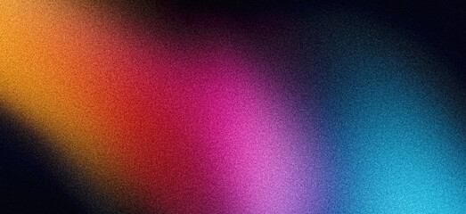 Vibrant grainy gradient background, dark noise texture retro poster banner design, purple blue magenta red orange yellow black abstract backdrop