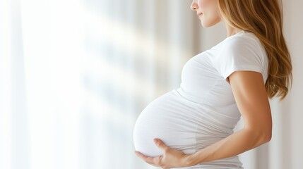 Woman is pregnant and holding her belly. Concept of anticipation and excitement for the upcoming arrival of the baby
