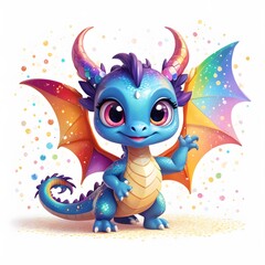 Obraz premium Playful 2D chibi dragon with bright colors, creating a cheerful and vibrant scene with a whimsical touch