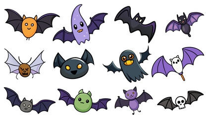 Halloween Cute Bats Vector Set
