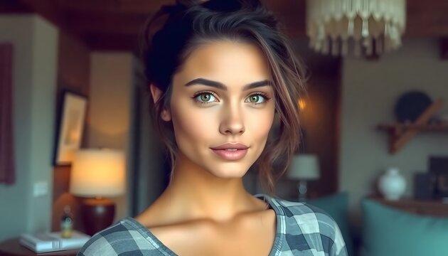 Casual model with a messy bun hairstyle, exuding effortless style and relaxed vibes