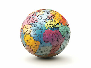 Flat Economy Concept: Isolated Vector Illustration of a Puzzle Globe with Missing Pieces, Showcasing Economic Regions and Interconnectedness in Business