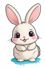 Obraz premium Simple ink stamp of a kawaii bunny with long ears and a happy expression, embodying cuteness and joy