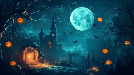 Obraz premium Halloween decoration background template illustration. banner, copy space, spooky background
