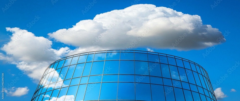 Wall mural modern urban perspective with abstract skyscrapers and blue sky