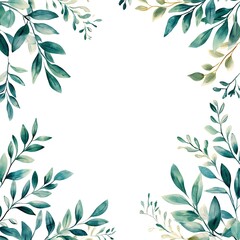 A decorative border featuring various green leaves on a white background, suitable for invitations or designs.