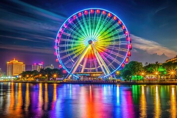 A breathtaking night scene captures the Ha Long Ferris Wheel, aglow with vibrant lights that shine beautifully against the darkened sky. Pure magic unfolds here.