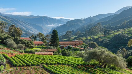 Fototapeta premium Organic Farm Stays: Stay on organic farms to learn about sustainable practices, participate in eco-friendly farming, and enjoy fresh, seasonal meals. 