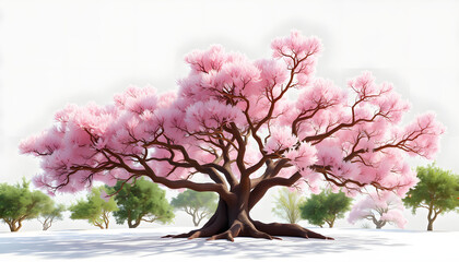 Obraz premium sleeping tree, silk acacia trees highres detailed arch viz cut out plants pink isolated with white highlights, png