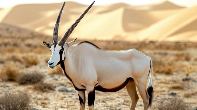 Oryx in the savannah, The oryx is a large antelope species native to arid regions of Africa and the Arabian Peninsula