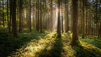 Obraz premium Sunlight beams through trees