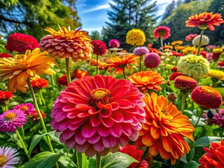 Bright, colorful blooms thrive in a lush garden, illuminated by radiant sunlight, showcasing nature's beauty and vibrant life on a delightful sunny day.