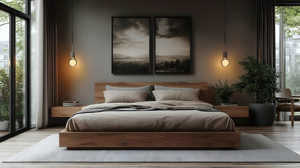 Modern Bedroom Design with Wooden Bed and Minimalist Decor