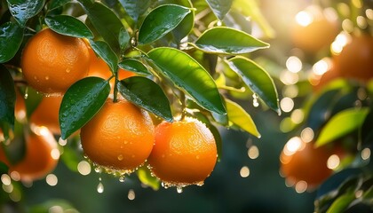 Juicy oranges on a tree