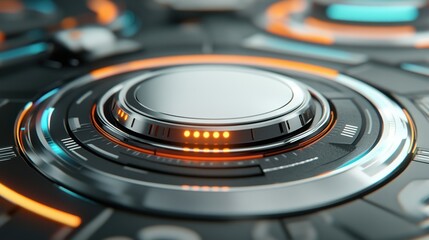 Futuristic control panel with illuminated buttons and a sleek design.