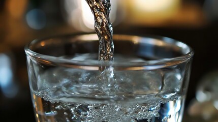 Japan's lifeline showcased by the pure stream of tap water pouring into a glass, symbolizing the country's commitment to clean water, sustainable living, emphasizing the importance of hydration nature