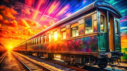 Obraz premium A close-up of a vintage train carriage complemented by an abstract background, radiating nostalgic charm and inviting viewers to reminisce about earlier travel adventures.