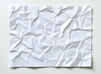 Obraz premium This image features a crumpled white paper sheet on a plain white background, showcasing texture and simplicity, ideal for abstract or conceptual design projects.