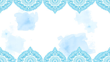 Watercolor blue lace pattern isolated with white highlights, png