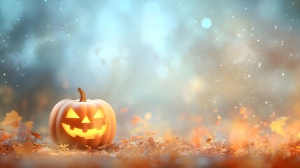 Happy halloween with pumpkin on bokeh background with copy space