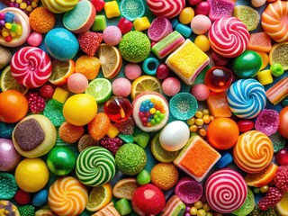 Fototapeta premium Colorful Assorted Candy Drone Photography - Sweet Sugar Treats and Jellies