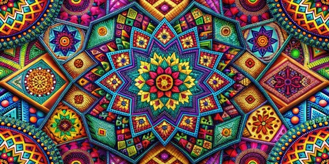 Colorful geometric patterns adorned with complex digital textures, perfect for modern design applications, delivering a lively and captivating aesthetic for innovative creative projects.