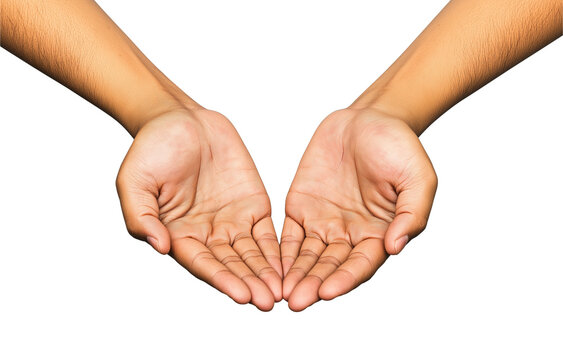 This image depicts two human hands cupped together, palms facing upward, against a plain white background, symbolizing openness, giving, and receptivity. - Powered by Adobe