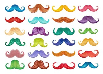 set of mustaches illustration cartoon style 