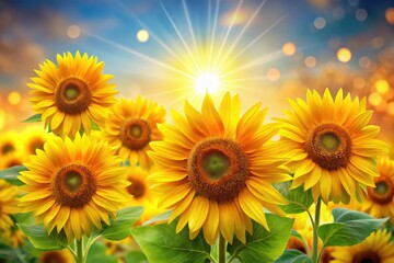 Fototapeta premium Colorful sunflower floral background template, perfect for summer-themed designs and nature-inspired projects, adding warmth and joy to your creative works celebrating the beauty of nature.