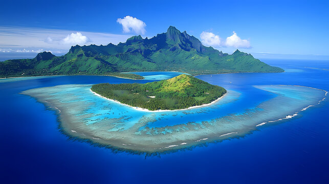 Aerial view of tahiti iti revealing pristine lagoon and island life image. Polynesian Island Life. Illustration