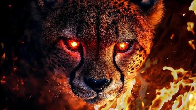 Fierce Cheetah Surrounded by Flames Seamless Loop Background Video
