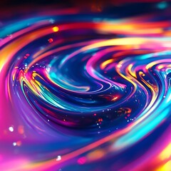 A vibrant, swirling abstract design with colorful light effects and fluid motion.