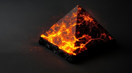 Lava pyramid glowing with fiery lava on a dark background