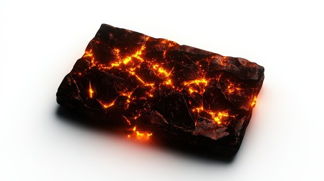 Lava rock with glowing orange cracks, white isolate background.