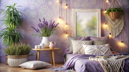 Artistic Bedroom with Lavender Accents and Bohemian Decor for Aesthetic Appeal