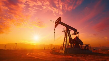 Sunset Over Oil Pump with Vibrant Sky Colors