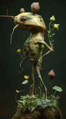 Surreal Fantasy Creature with Flowers and Moss