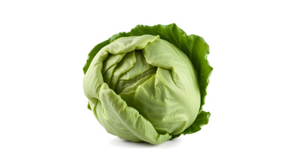 Fototapeta premium Fresh green cabbage head with crumpled leaves isolated on a white background isolated with white highlights, png