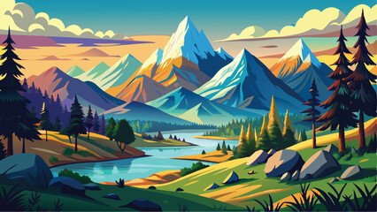 Majestic Mountain Landscape Vector Art Stunning Peaks in a Beautiful Background Illustration