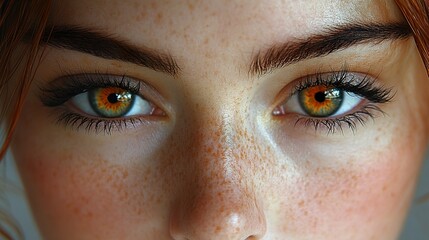 Naklejka premium Close-Up Portrait of a Woman with Freckles and Captivating Eyes