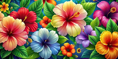 Fototapeta premium Vibrant hibiscus cartoon flower design ideal for tropical themes and floral illustrations, bringing a lively touch to any creative project or online display.