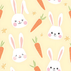 seamless pattern with rabbits face, carrot background. Generative ai