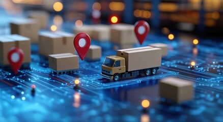 Digitized logistics network with GPS enabled truck tracking route planning and data analytics for efficient cargo delivery supply chain optimization and distribution management
