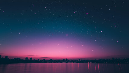 Lofi Vaporwave Cityscape with Stars and American Vibes