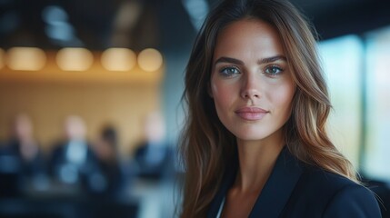 Fototapeta premium A businesswoman giving a presentation in a modern conference room